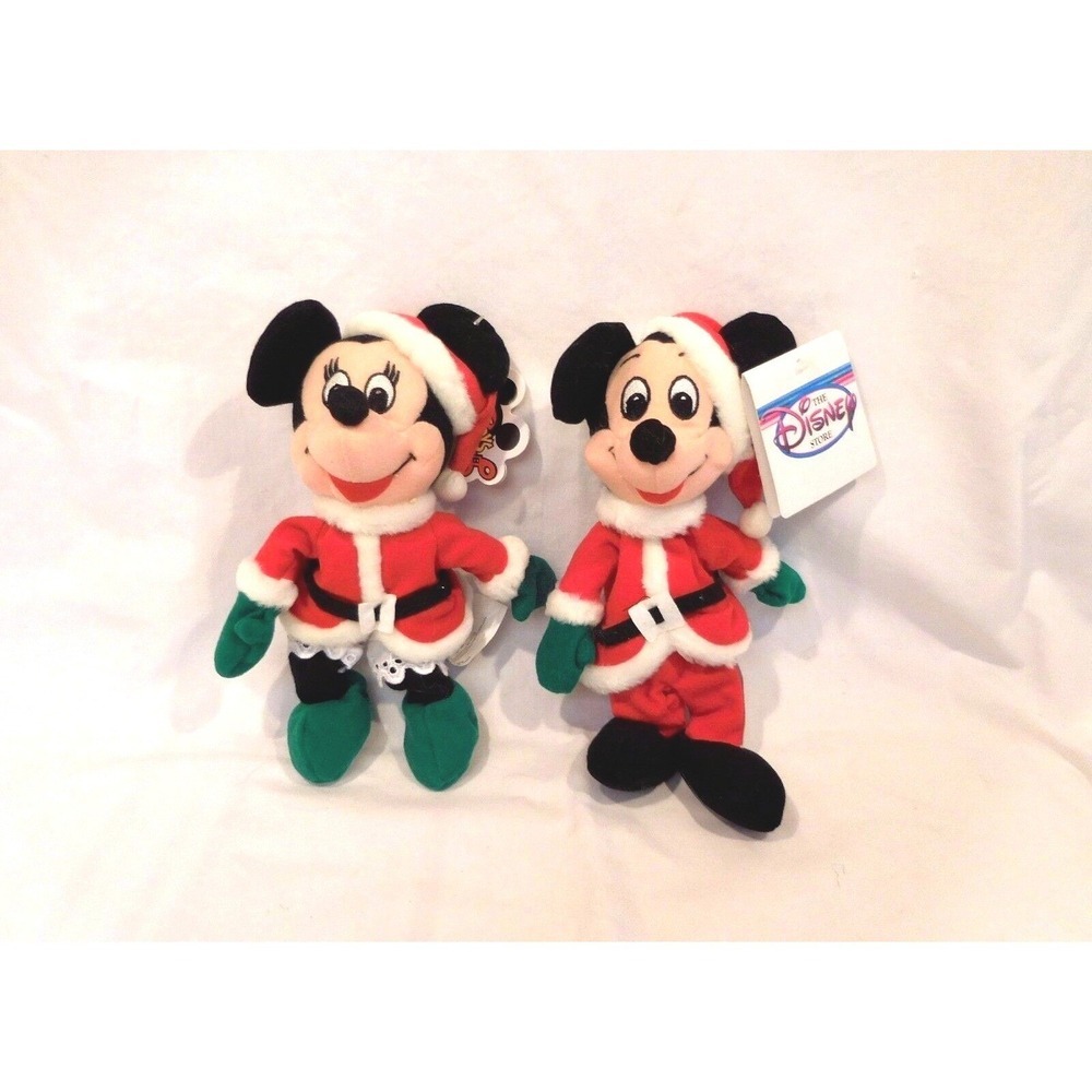 Disney Christmas Santa Minnie & Mickey plush 7" Bean's Plush stuffed Retired